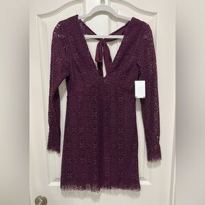 Free People Plum Lace Long-Sleeve Mini Dress